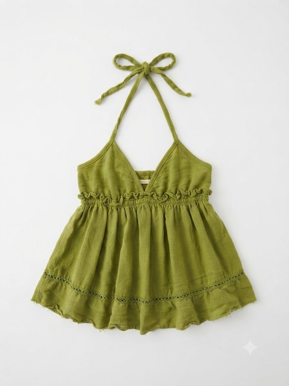 Max Studio Olive Halter Ruffle Waist Tank